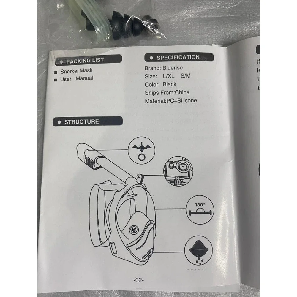 Full Face Snorkeling Mask‎ Anti Leak Portable Under Water Diving Swimming Black